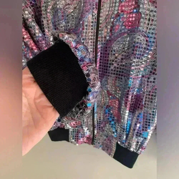 Woman’s Metro High Fashion Paisley Sequined Retro Flashy Long Sleeved Jacket VTG - Picture 4 of 9